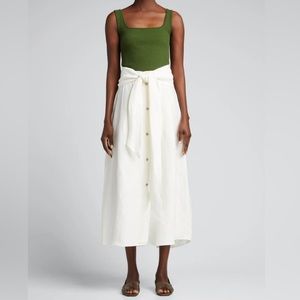 Vince Belted‎ Button Front Linen Blend Midi Skirt Ivory 1X